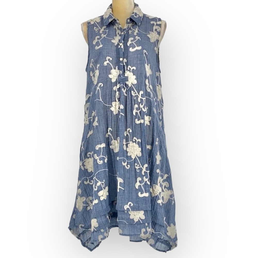 Anthropologie Isabella Sinclair Tillie gauzy chambray embroidered smalll dress